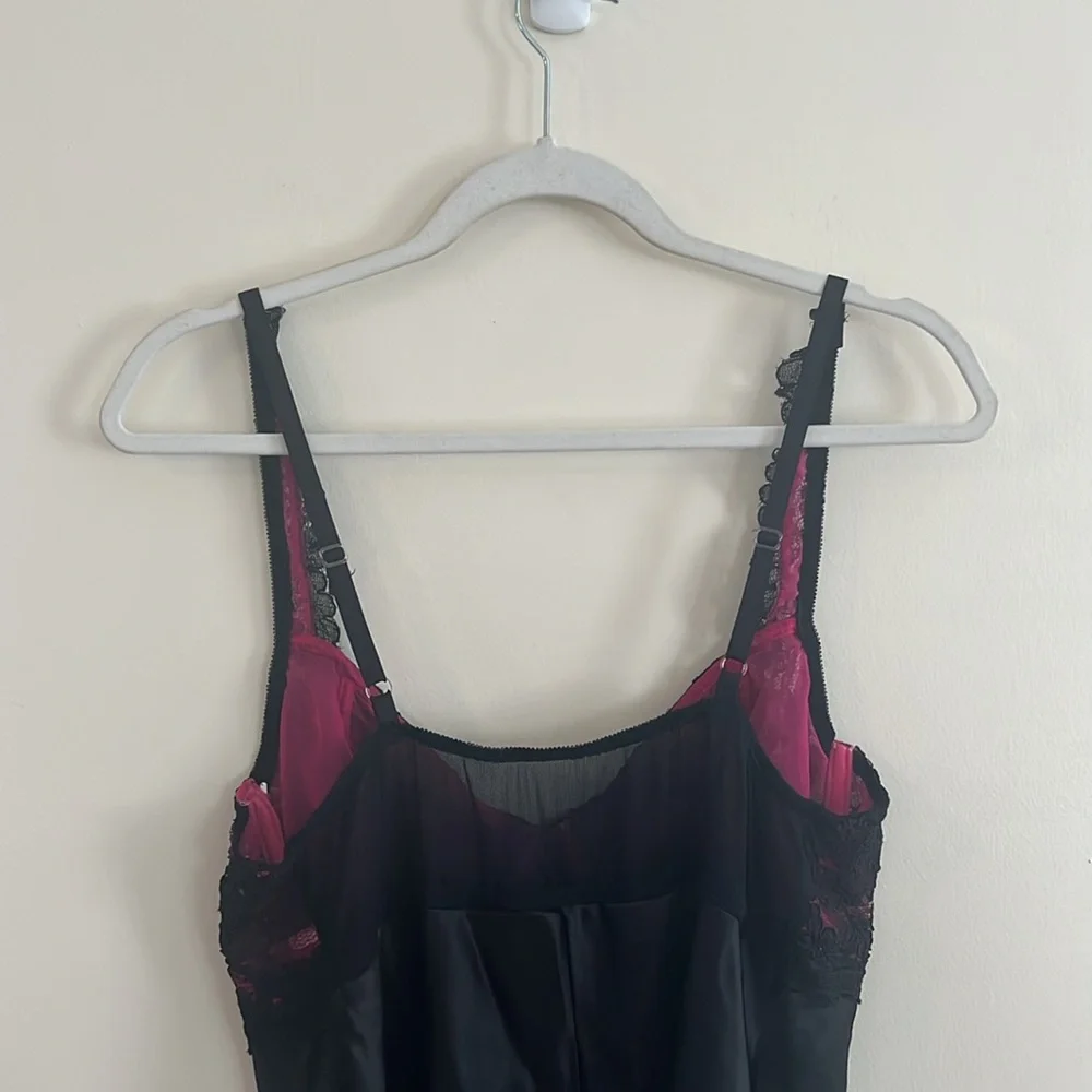 Vintage Victoria's Secret Gold Label Lingerie Nightgown Pink Black Lace 80s‎